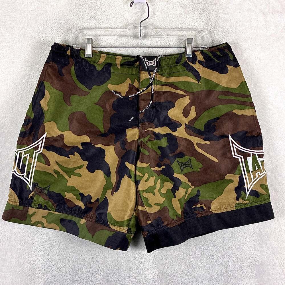 Vintage Tapout Shorts Mens 36 Green Brown Camo UFC MMA BJJ Combat Gym Streetwear